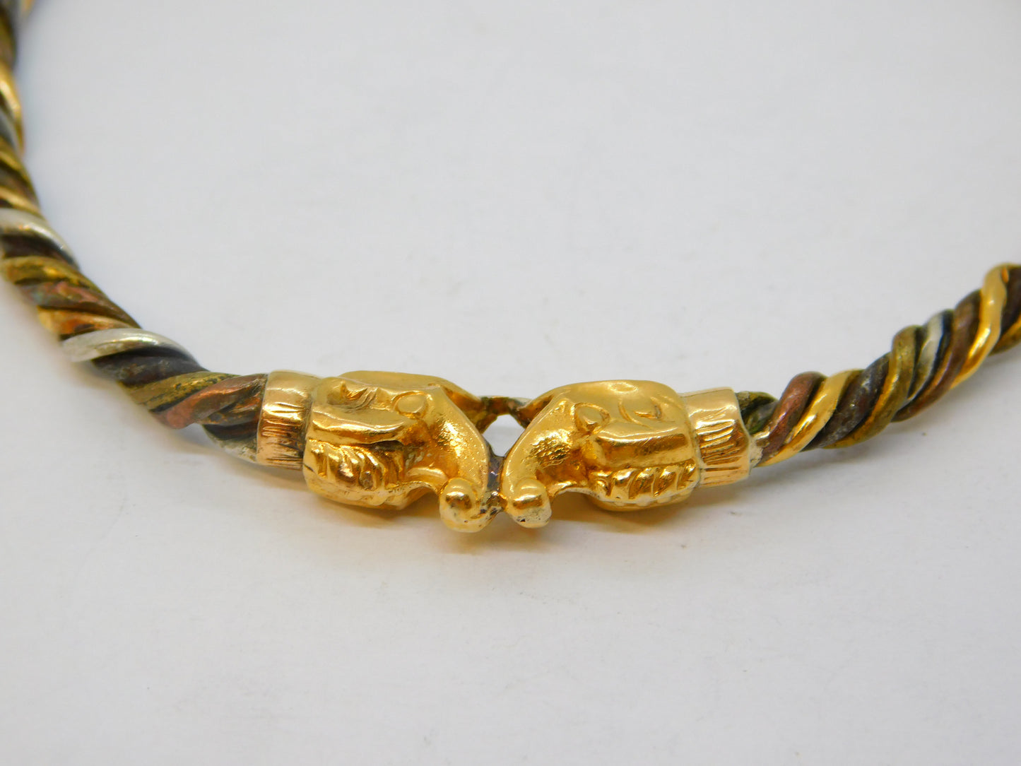 Ancient 18ct Gold Mixed Metal Mythic Beast Form Bangle Bracelet Byzantine
