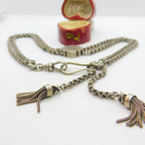 Sterling Silver Albertina Fob Watch Chain Twin Tassels Antique Victorian c1880