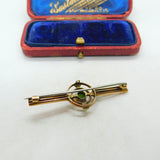 Edwardian 9ct Yellow Gold Peridot & Seed Pearl Sweetheart Brooch Antique c1910