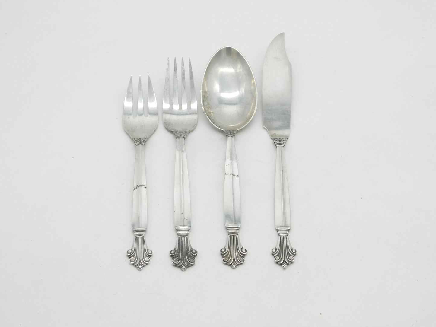 Georg Jensen Acanthus Pattern Sterling Silver Cutlery Set Antique c1917 Danish