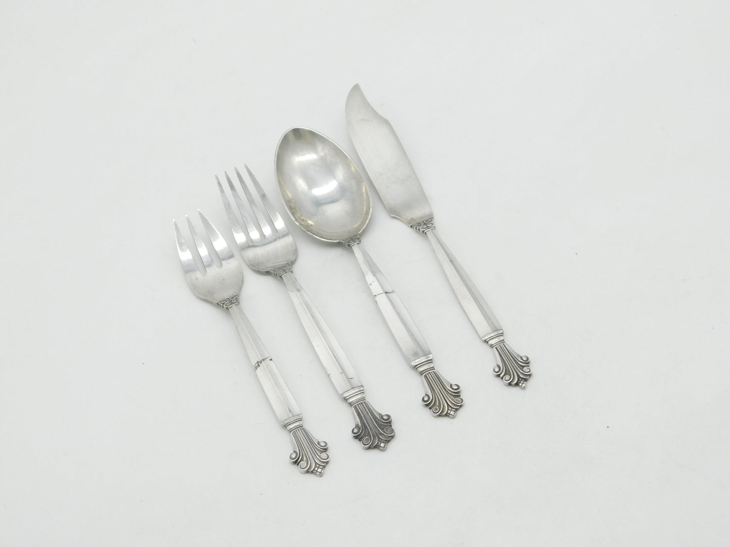 Georg Jensen Acanthus Pattern Sterling Silver Cutlery Set Antique c1917 Danish