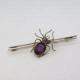 Edwardian Silver Plated Purple Paste Set Spider Insect Brooch Antique c1910