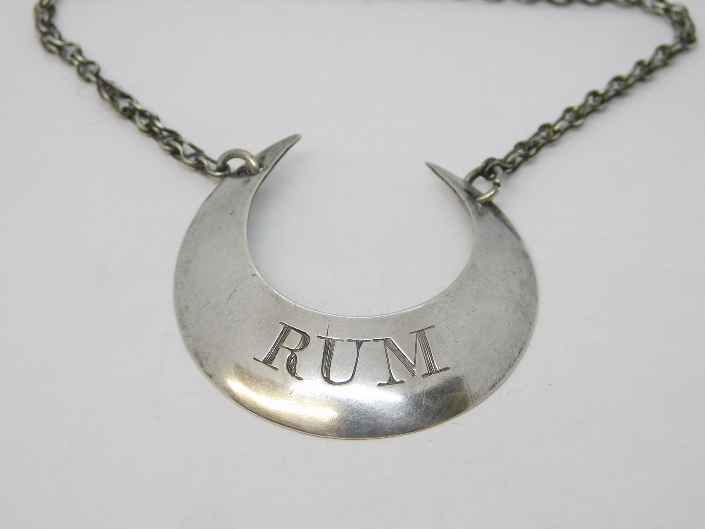 George III Sterling Silver Crescent Form Rum Decanter Label Antique 1806 Birmingham