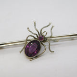 Edwardian Silver Plated Purple Paste Set Spider Insect Brooch Antique c1910