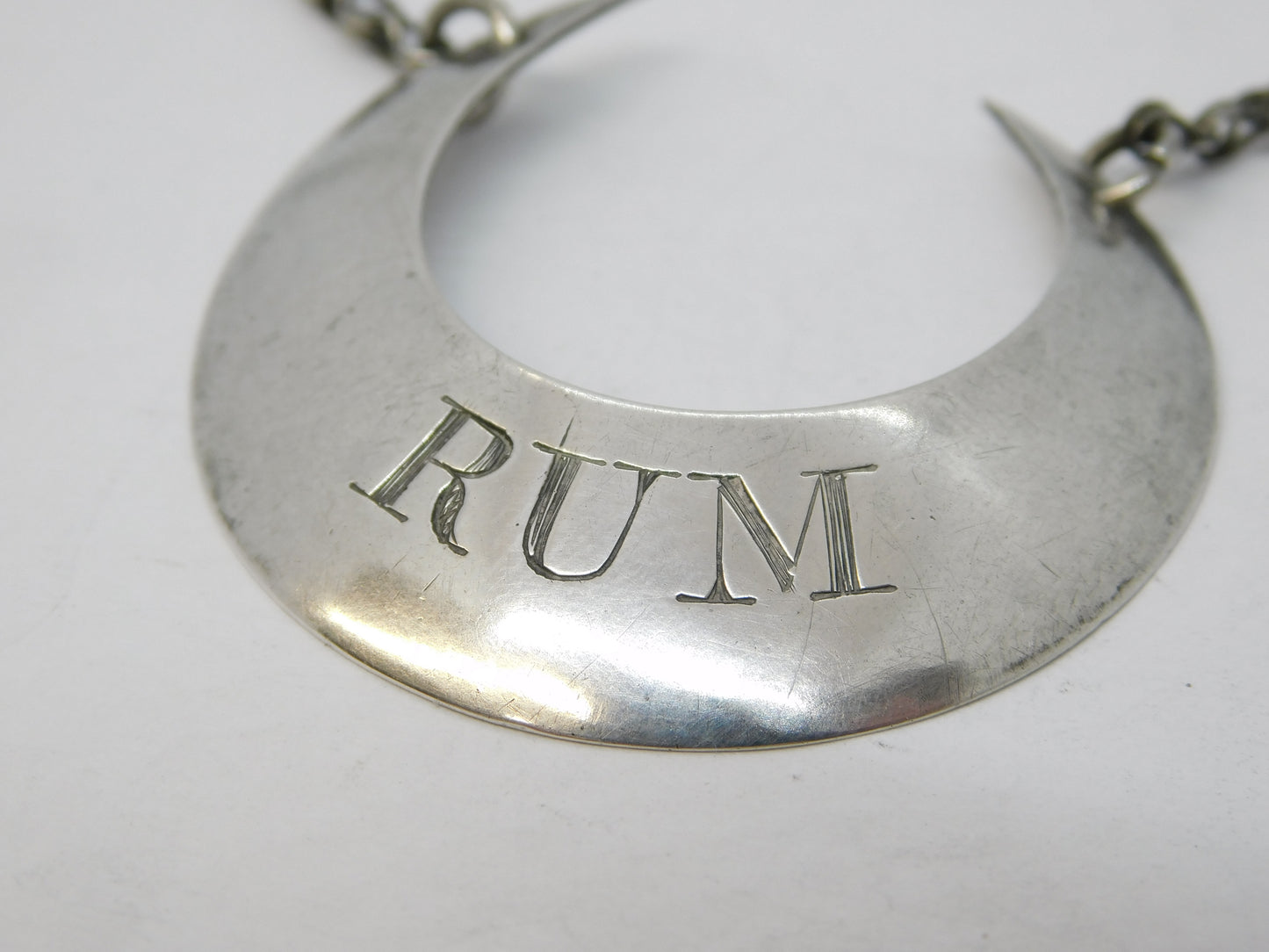 George III Sterling Silver Crescent Form Rum Decanter Label Antique 1806 Birmingham