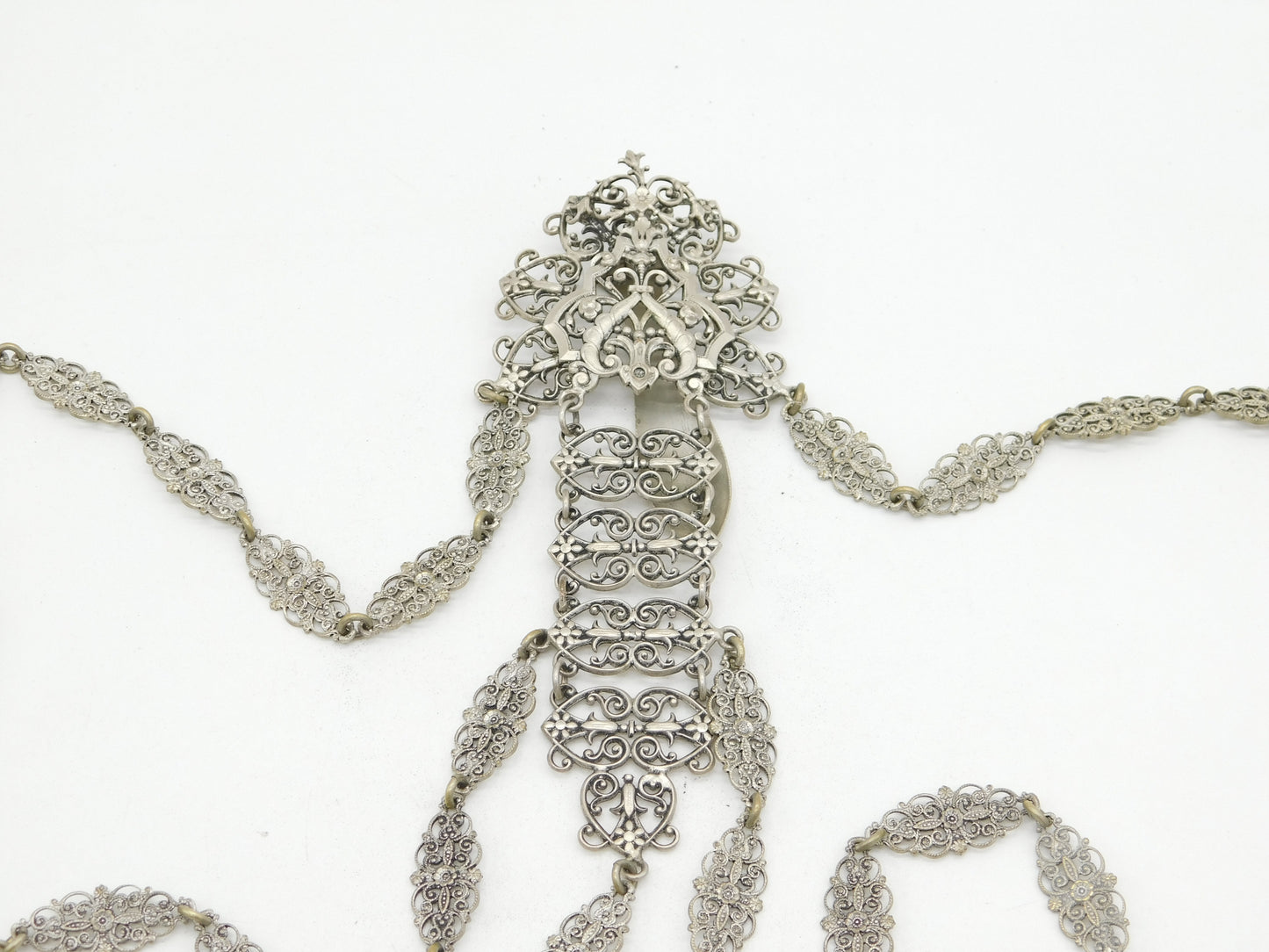 19th Century French Silver Plated Multi-Tool Sewing Chatelaine Antique c1860