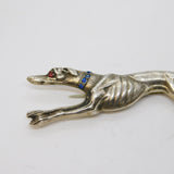 Victorian Sterling Silver, Red-Blue Paste Greyhound Racing Brooch Pin Antique c1880