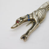 Victorian Sterling Silver, Red-Blue Paste Greyhound Racing Brooch Pin Antique c1880