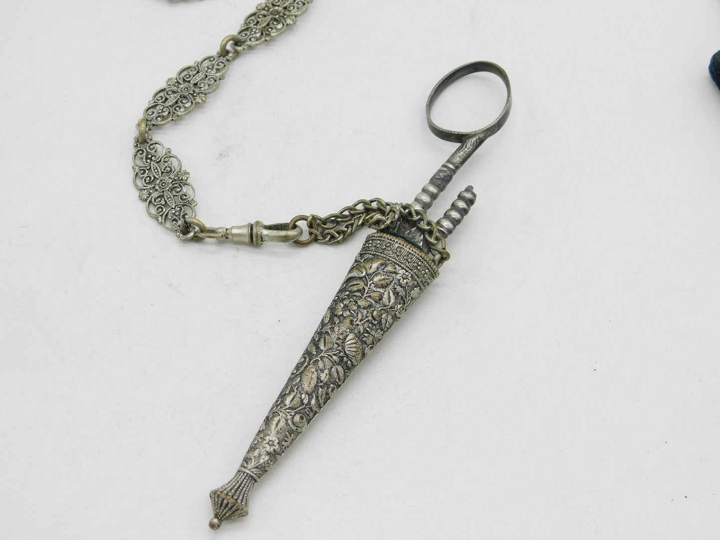 19th Century French Silver Plated Multi-Tool Sewing Chatelaine Antique c1860