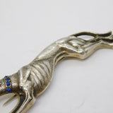 Victorian Sterling Silver, Red-Blue Paste Greyhound Racing Brooch Pin Antique c1880
