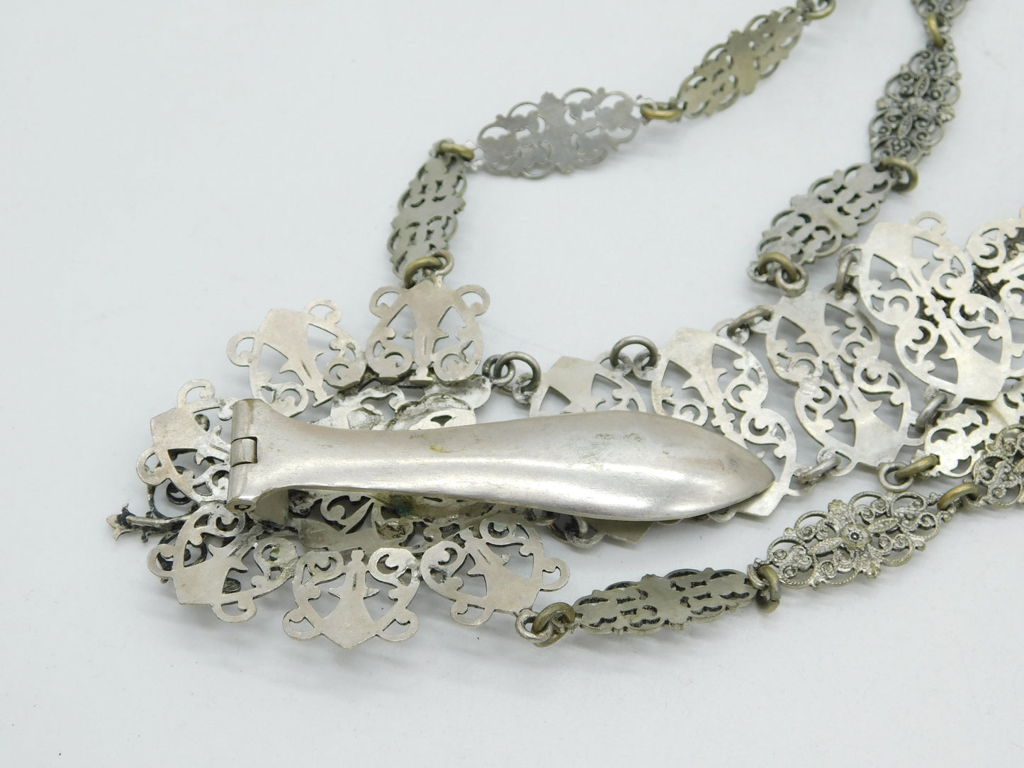 19th Century French Silver Plated Multi-Tool Sewing Chatelaine Antique c1860