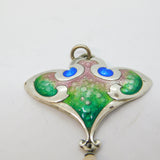 Art Nouveau Sterling Silver, Enamel & Pearl Lavalier Drop Pendant Antique 1910 Birmingham