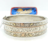 Aesthetic Movement Victorian Sterling Silver & 9ct Gold Bangle Antique c1880