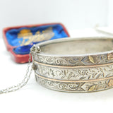 Aesthetic Movement Victorian Sterling Silver & 9ct Gold Bangle Antique c1880