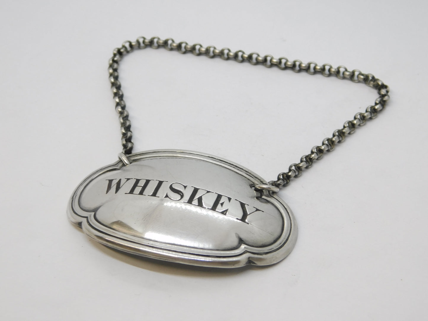 Victorian Sterling Silver Whisky Decanter Label Antique 1851 Birmingham