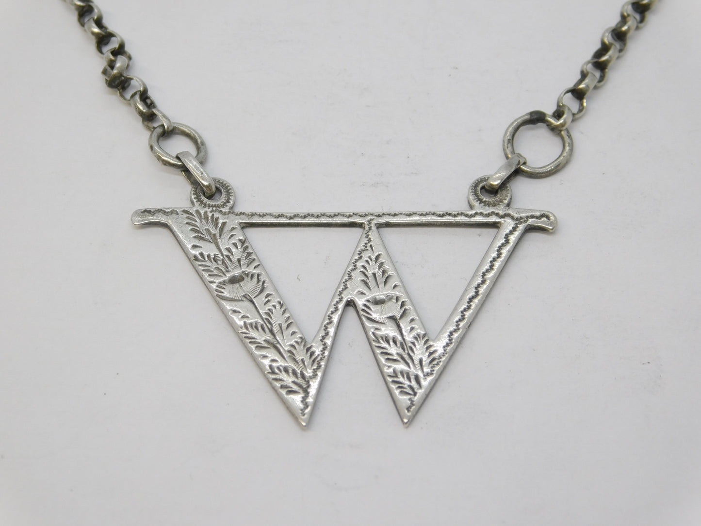 Victorian Sterling Silver Floral 'W' Whisky Decanter Label Antique 1850 Birmingham