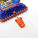 Sterling Silver Set Carved Red Coral Laughing Face Pendant Antique c1920 Deco