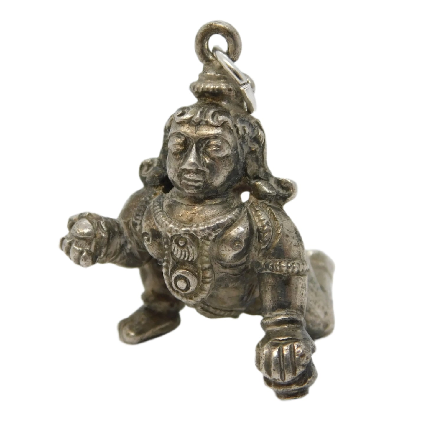 19th Century Indian Cast Sterling Silver Hindu God Charm Pendant Antique c1890
