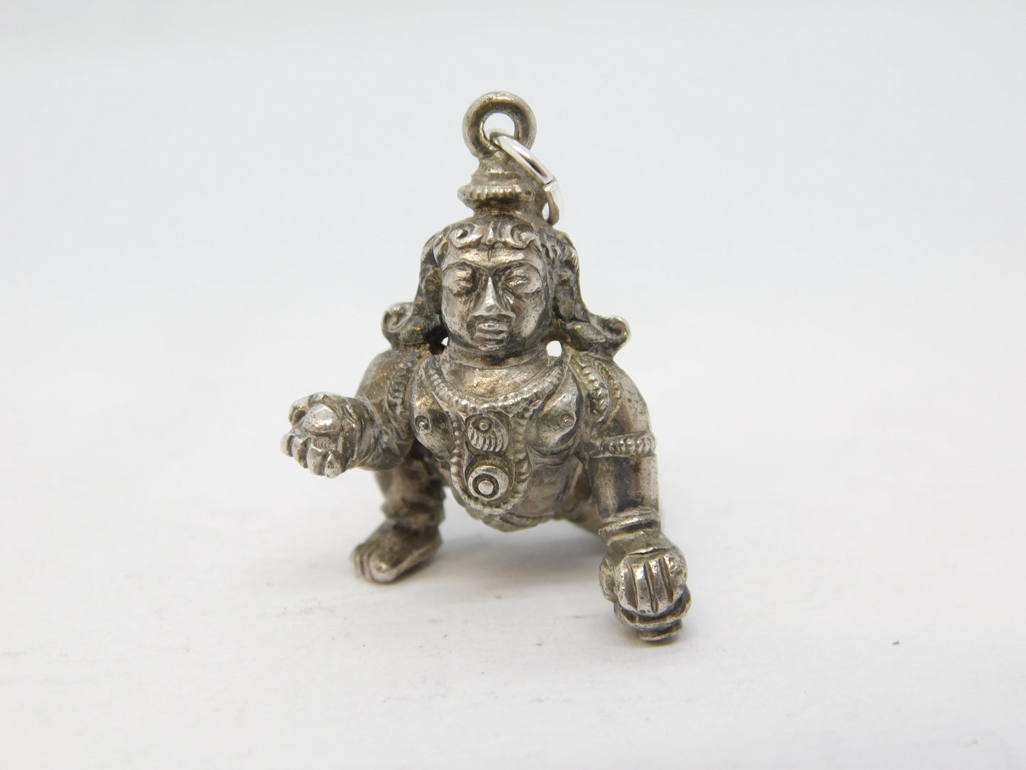 19th Century Indian Cast Sterling Silver Hindu God Charm Pendant Antique c1890
