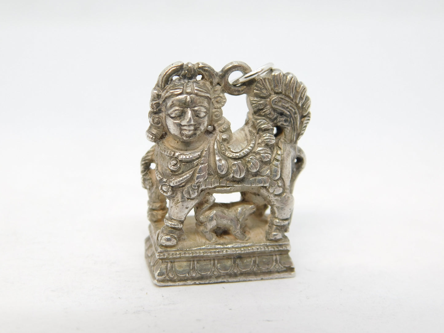 19th Century Indian Cast Sterling Silver Hindu God Charm Pendant Antique c1890