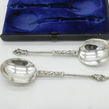 Victorian Boxed Pair Dutch Sterling Silver Apostle Serving Spoons 1845 Antique