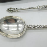 Victorian Boxed Pair Dutch Sterling Silver Apostle Serving Spoons 1845 Antique
