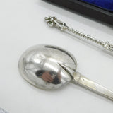 Victorian Boxed Pair Dutch Sterling Silver Apostle Serving Spoons 1845 Antique