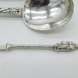 Victorian Boxed Pair Dutch Sterling Silver Apostle Serving Spoons 1845 Antique