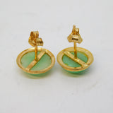 14ct Yellow Gold & Green Jade Stud Earrings Vintage c1970
