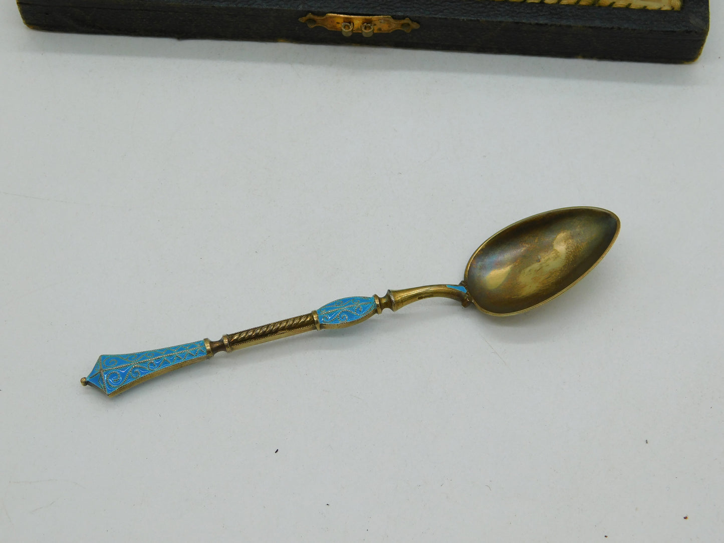 David Andersen Norway Boxed Sterling Silver Gilt Enamel Teaspoon Set Antique c1930