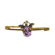 Edwardian Gold Plated Amethyst, Seed Pearl Insect Brooch Antique c1910