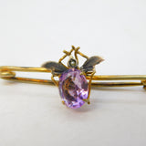 Edwardian Gold Plated Amethyst, Seed Pearl Insect Brooch Antique c1910