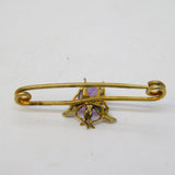 Edwardian Gold Plated Amethyst, Seed Pearl Insect Brooch Antique c1910