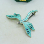 Sterling Silver Guilloche Enamel Dragonfly Brooch Antique c1920 Art Deco