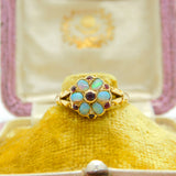 18ct Yellow Gold, Fire Opal & Ruby Floral Band Ring Antique 1912 Chester Deco