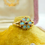 18ct Yellow Gold, Fire Opal & Ruby Floral Band Ring Antique 1912 Chester Deco