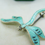 Sterling Silver Guilloche Enamel Dragonfly Brooch Antique c1920 Art Deco