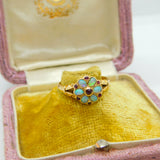 18ct Yellow Gold, Fire Opal & Ruby Floral Band Ring Antique 1912 Chester Deco