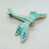 Sterling Silver Guilloche Enamel Dragonfly Brooch Antique c1920 Art Deco