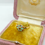 18ct Yellow Gold, Fire Opal & Ruby Floral Band Ring Antique 1912 Chester Deco