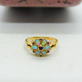 18ct Yellow Gold, Fire Opal & Ruby Floral Band Ring Antique 1912 Chester Deco