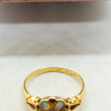 18ct Yellow Gold, Fire Opal & Ruby Floral Band Ring Antique 1912 Chester Deco