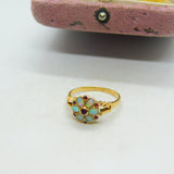 18ct Yellow Gold, Fire Opal & Ruby Floral Band Ring Antique 1912 Chester Deco