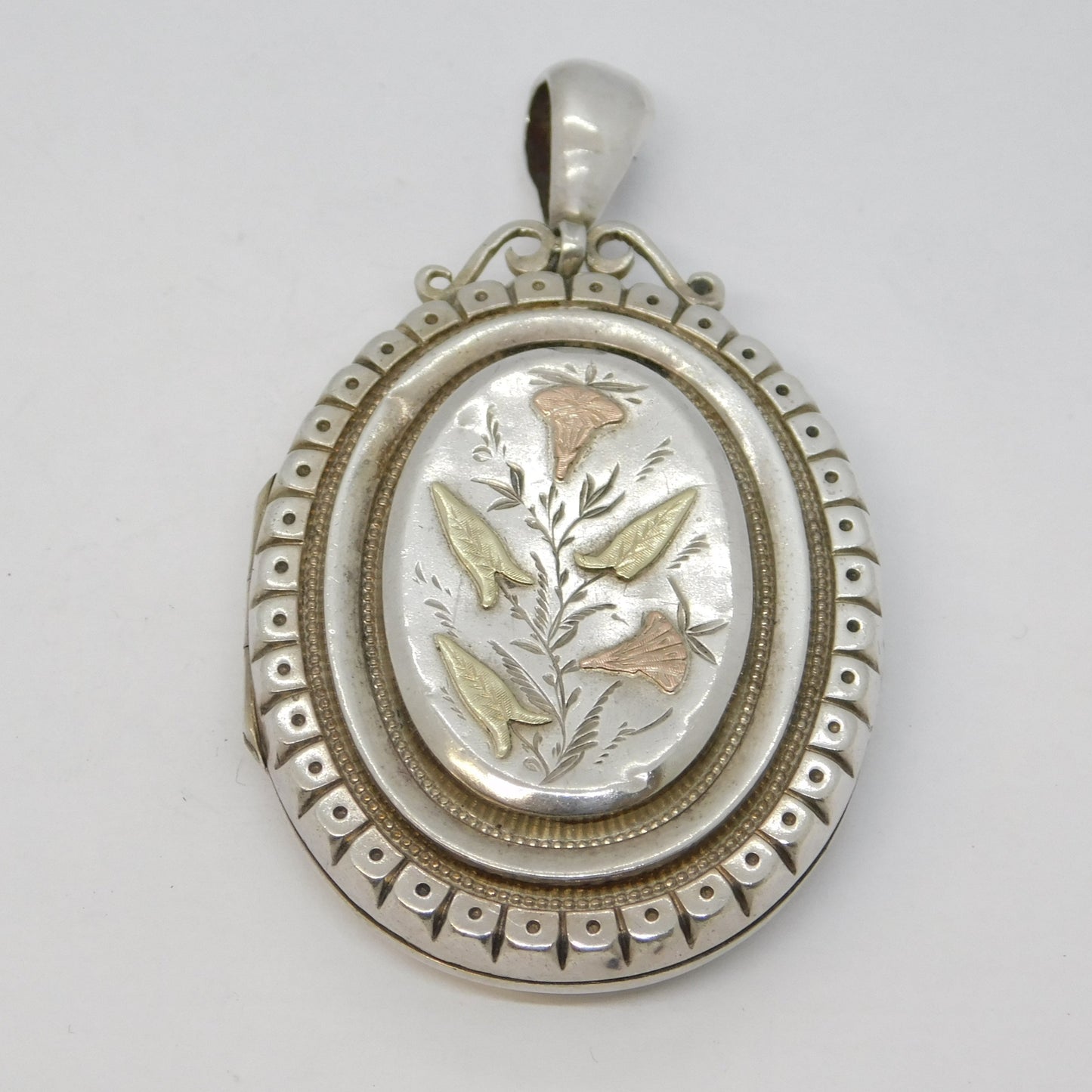 Victorian Sterling Silver & Gold Aesthetic Floral Sweetheart Locket Antique 1880