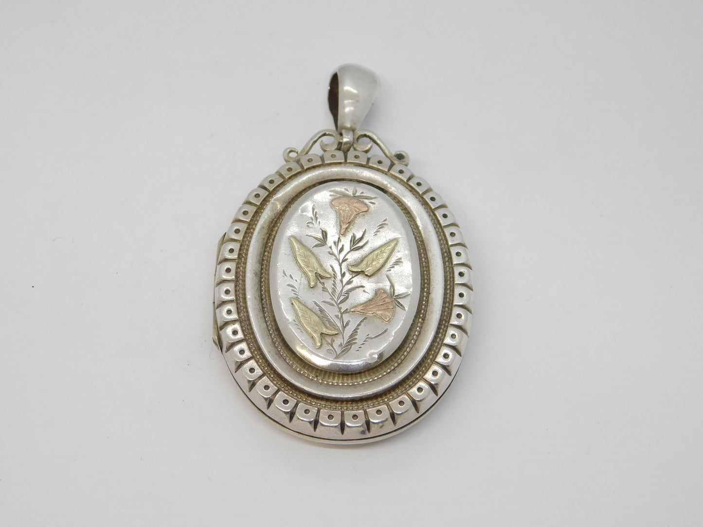 Victorian Sterling Silver & Gold Aesthetic Floral Sweetheart Locket Antique 1880