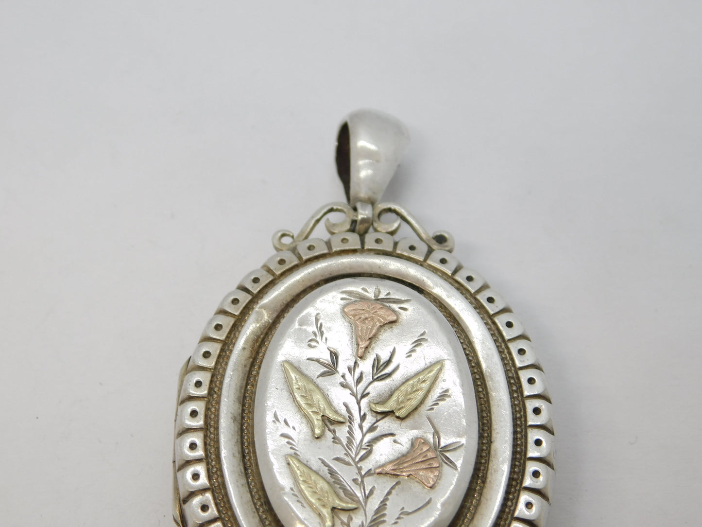 Victorian Sterling Silver & Gold Aesthetic Floral Sweetheart Locket Antique 1880