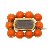 George III 12ct Gold, Red Coral & Hair Set Mourning Brooch Antique c1800