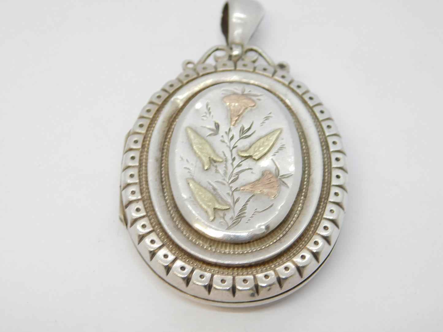 Victorian Sterling Silver & Gold Aesthetic Floral Sweetheart Locket Antique 1880