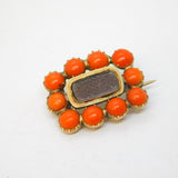 George III 12ct Gold, Red Coral & Hair Set Mourning Brooch Antique c1800