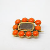 George III 12ct Gold, Red Coral & Hair Set Mourning Brooch Antique c1800